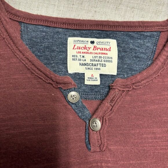 Lucky Brand Henley Long Sleeve Shirt Maroon Cotton Pull Over Men's Size Large - Picture 4 of 12